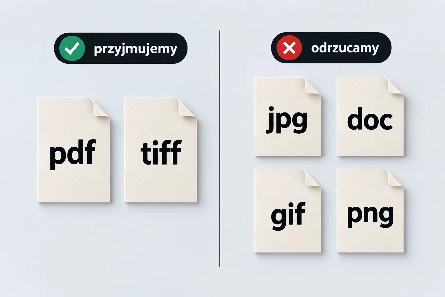 Kartki z napisami pdf i tiff pod znakiem przyjmujemy, jpg, doc, gif i png pod znakiem odrzucamy